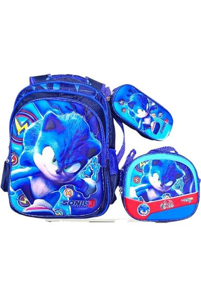Toybox Printed Sonic Student School Bag Backpack Lunch Bag Pencil Case Three-Piece Set