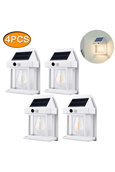 XIWANGFIRE مصباح حائطي ذكي يعمل بالطاقة الشمسية من التنجستن، مكون من 4 قطع، مزود بمستشعر حركة، و3 أوضاع إضاءة، ومقاوم للماء