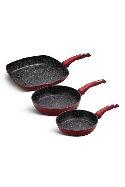 EDENBERG Set 3 tigăi profesionale antiaderente, rezistente la zgârieturi, roșii