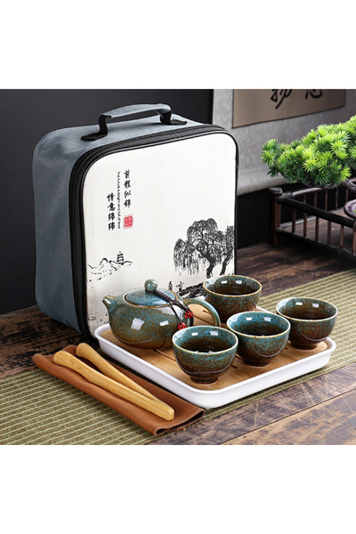 Choice Four-piece Set Blue With Travelling Bag 4 Cups Chinese Kung Fu Tea Set...