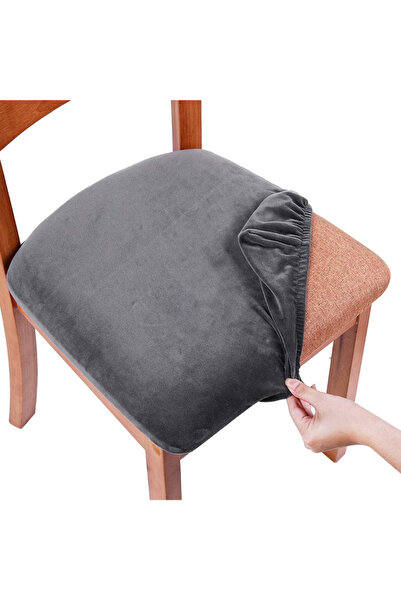 Choice أغطية مقاعد كراسي الطعام المصنوعة من قماش سباندكس المخملي الناعم باللون الرمادي الداكن، قابلة للإزالة والغسل، وتنجيد مرن