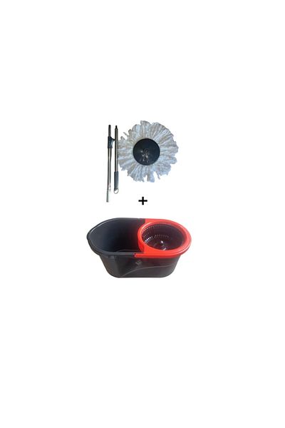 Zambak Plastik Set Galeata 9L+ Mop Rotativ Microfibra + Set 3 rezerve mop rotativ, 16 cm, Microfibra, Alb