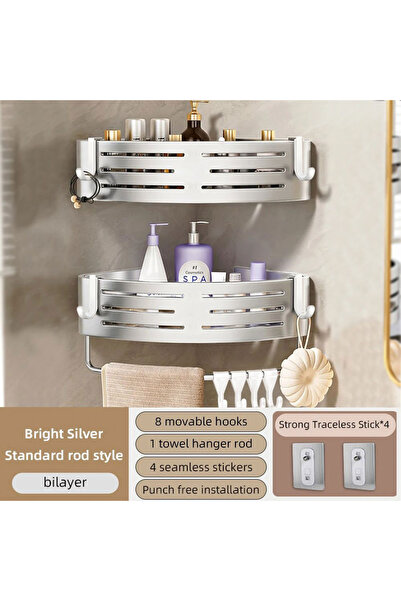 Choice رف زاوية دش فضي مكون من قطعتين بدون حفر من الألومنيوم مع قضيب منشفة وش...