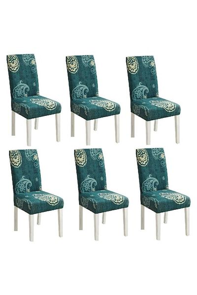 OEM Set 6 huse universale pentru scaune din poliester/elastan, design elegant, MS STAR, verde-bej