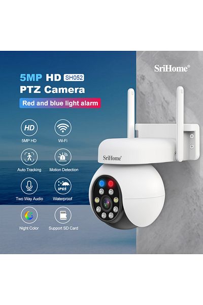 Choice 4mm EU Plug Camera Wifi 5MP SH052 Srihome Wireless PTZ IP AI Auto Tracking CCTV Sound&Light Alarm St