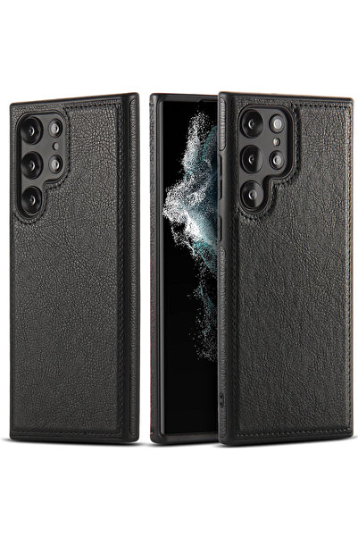 Choice جراب هاتف فاخر من الجلد الصناعي الأسود اللامع، مناسب لهاتف سامسونج S22...