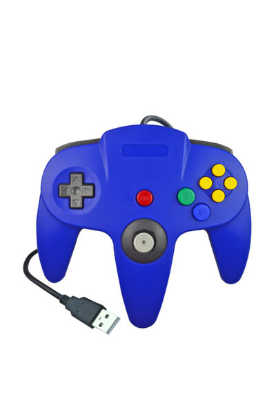 Choice وحدة تحكم N64 زرقاء كلاسيكية مزودة بجهاز تحكم سلكي USB ولوحة ألعاب وعصا تحكم ألعاب وملحقاتها وحدة تحكم كلاسيكية 64