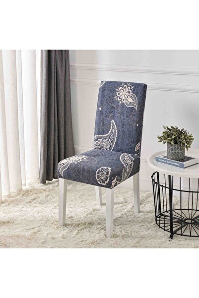 OEM Set 6 huse universale pentru scaune din poliester elastan, imprimeu elegant, MS STAR, bej-albastru