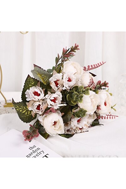 Choice زهرة الفاوانيا الاصطناعية من رونغهوا باللون الأبيض الحليبي، باقة زهور ...