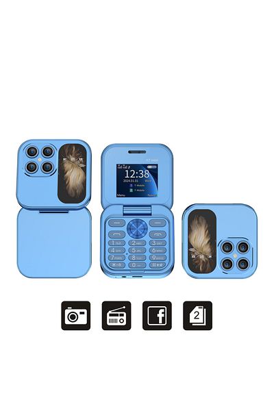 Choice Blue SERVO I17 Mini Foldable Small Mobile Phone 1.77-inch Screen Magic Voice 2G Double SIM Card Slot