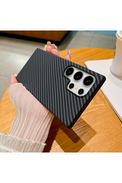 Choice جراب هاتف سامسونج S24Ultra أسود فائق النحافة من ألياف الكربون المزخرفة...