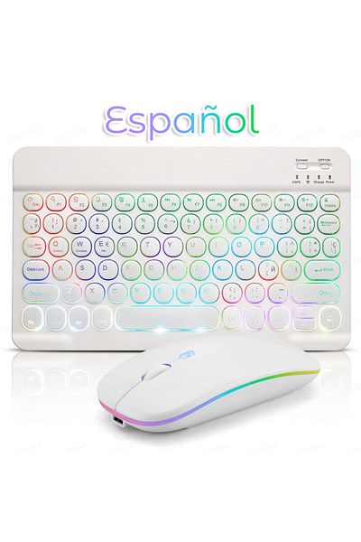 Choice Spanish White Bluetooth Wireless Magic for iPad 9 Generation Air Pro Mini Keyboard Mouse 11/10/9inch