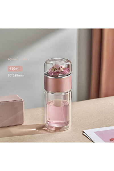 Choice كوب ماء وشاي مزدوج الطبقات من زجاج البورسليكات باللون الذهبي الوردي 43...