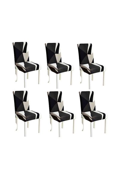 OEM Set 6 Universal Chair Covers Made of Polyester with Elegant Pattern, MS STAR, White Black