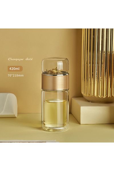 Choice 350ML champagne gold Borosilicate Glass Double Layer Tea Water Cup Double Layer Tea Water Bottle wit