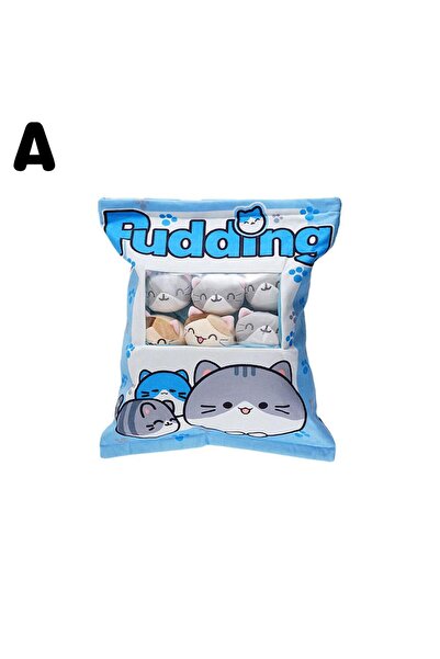 choice2 Blue Cute Cat Snack Pillow Pudding Bag Food Toy Mini Animals Balls Yellow Cat Snack Zipper Bag Decor
