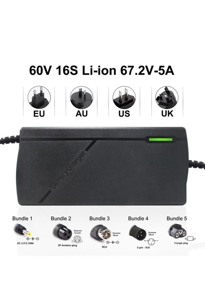 Choice44 شاحن بطارية ليثيوم أيون 60 فولت، 67.2 فولت، 5 أمبير، 67.2 فولت، 2 أم...