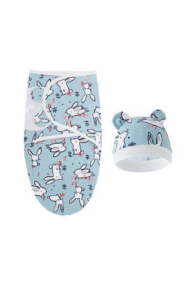 Choice Blue Bunny Baby Blanket Hat Set Cartoon Printed Cotton Newborn Swaddle Adjustable Infant Blankets Wr