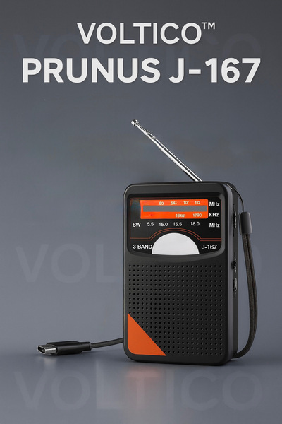 Voltico J-167 3 Bant Radyo – FM/AM/SW | USB Şarjlı | Kulaklık Girişli