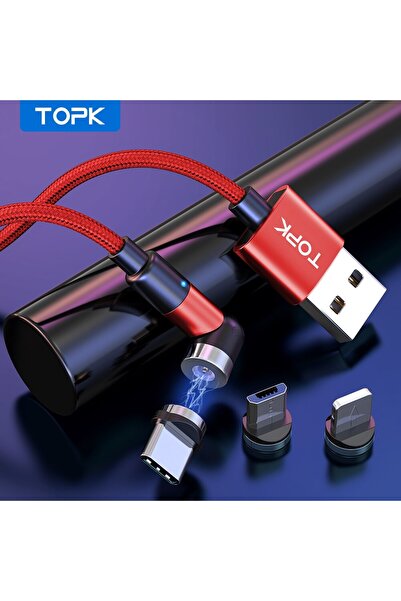Choice1 كابل شحن مغناطيسي TOPK أحمر بطول 2 متر (6.6 قدم) 3 في 1، كابل دوار Mi...