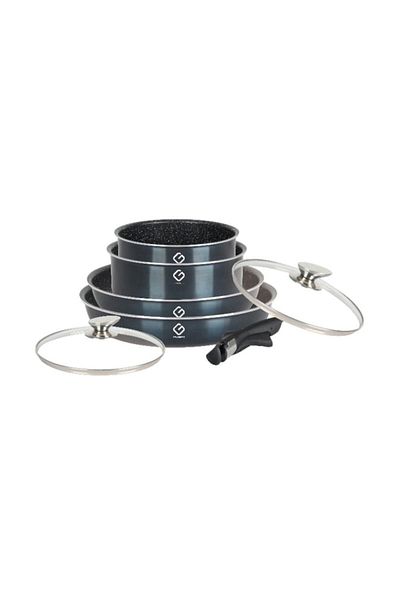 OEM Set 2 x 4 Vase din Aluminiu cu 2 Capace si Maner Detasabil, Albastre, Compatibile cu Plita cu Induct