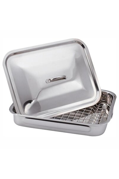 OEM Tava din inox, pentru cuptor, cu grill si capac, 38 x 28 x 6 cm, Grunberg GR2967