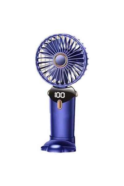 OEM Ultra Portable Fan, 3 in 1, Handheld, Desk, Neck, 5 Speed Levels, Foldable, with LCD Screen, Blue, 3