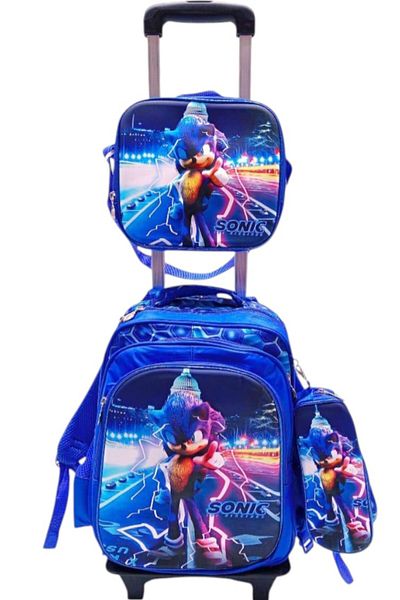 Toybox Sonic Cartoon 3-Piece School Bag Set Backpack with Trolley, Lunch Box and Pencil Case 42x21x32cm