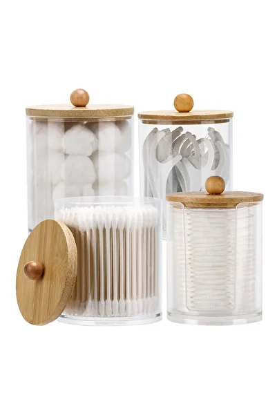 Choice 4pcs B 2/4pcs Qtip Holder Dispenser for Cotton Ball, Cotton Swab, Floss 10 oz, 12 oz Clear Storage B