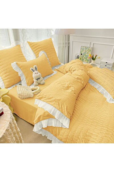 JOJO HOME Crepe double bed linen set, finet, 6 pieces, CRP-1, yellow, 230 x 250