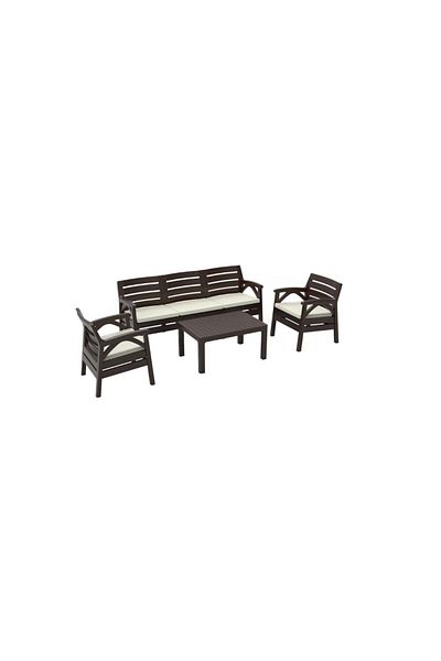 Mercaton Set mobilier pentru gradina sau terasa, 5 persoane, maro, 1 masa, 2 scaune, 1 canapea cu 3 locuri
