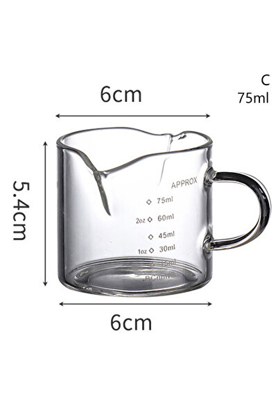 Choice1 كوب قياس زجاجي لتحضير قهوة الإسبريسو سعة 70/75 مل مزود بفوهة مزدوجة ومقبض مقاوم للحرارة ومقياس شفاف وحليب نبيذ.
