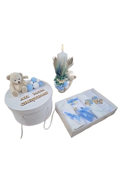 OEM Set elegant pentru botez cu lumânare și cutie de depozitare pentru băieți, albastru