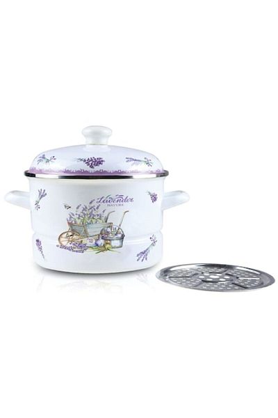 OEM Oală emailată cu capac și sită din oțel inoxidabil, Diametru 24 cm, Capacitate 5 l, Grunberg, GR2462B, W