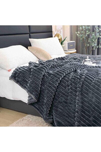OEM Cocolino plush blanket, 200x230cm, 3D effect, dark grey