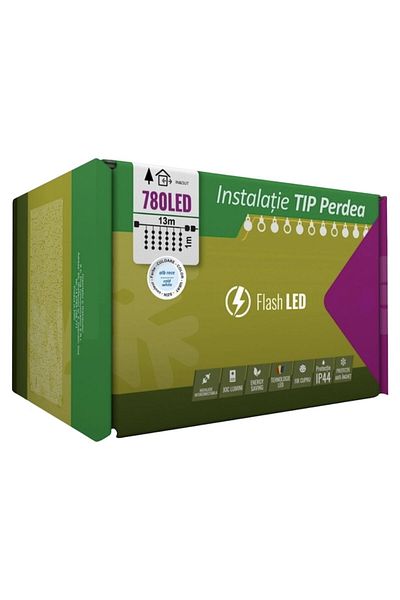 Casa Grande Instalatie Craciun, Tip Perdea, 780 LED-uri, Alb Rece, cu Flash