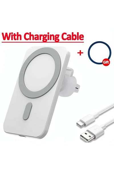 Vikefon White With Cable 30W Magnetic Car Phone Holder Wireless Charger for iPhone15 14 13 12 Pro Xiaomi Sam