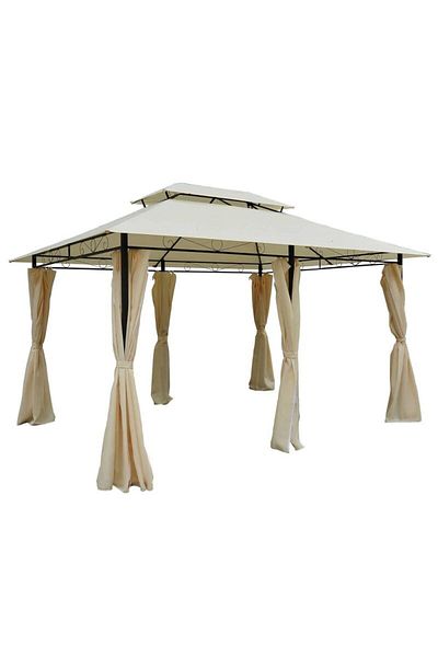 Mercaton Pavilion/Foșc pentru grădină/terasă, cadru metalic, cu perdele, crem, 4x3x2,65 m