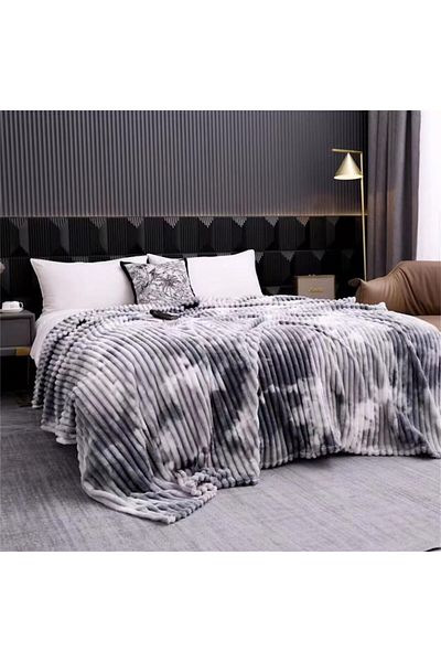 OEM Cocolino Fluffy Blanket for Double Bed, Striped, MS STAR, 200 x 230 cm, Black