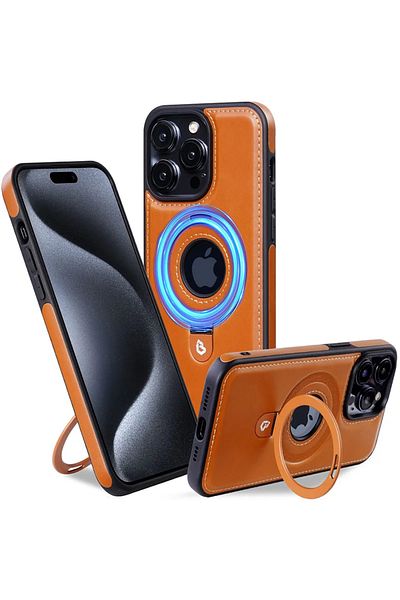 Choice جراب جلدي مغناطيسي قابل للطي مع حامل حلقي لهاتف iPhone 16 Pro Max، لون بني فاتح، من MacSafe، متوافق مع MagSafe iPhone