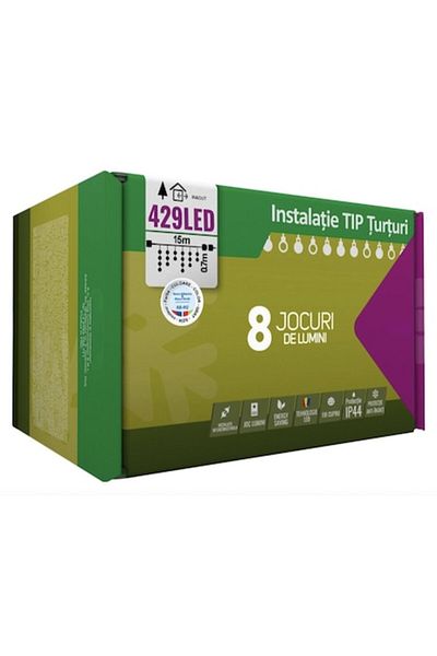 Casa Grande Instalație de Crăciun, 15 m, 429 LED-uri, multicolor, bliț, transformator cu telecomandă