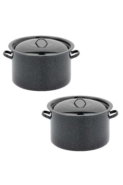MetaloChimice 2 x Black Enamel Pot with Lid, 20L