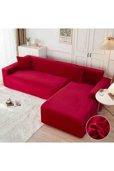 OEM Set 2 huse elastice din catifea pentru canapea de colț, dimensiune M-130X180 - L-180X230 Roșu