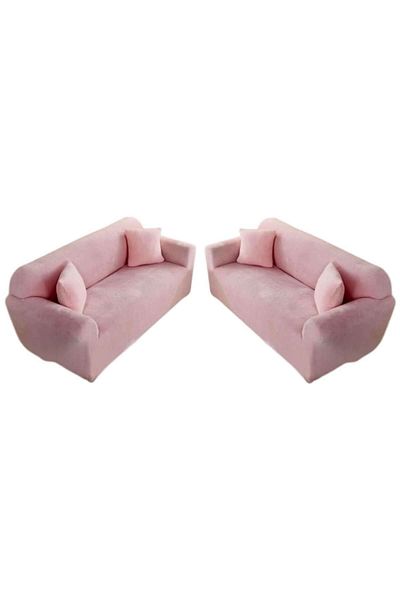 OEM Set 2 huse elastice pentru canapea din catifea, Uni, 130x180cm M-2 locuri, MS STAR@, roz deschis