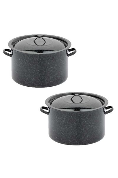 MetaloChimice 2 x Black Enamel Pot with Lid, 20L