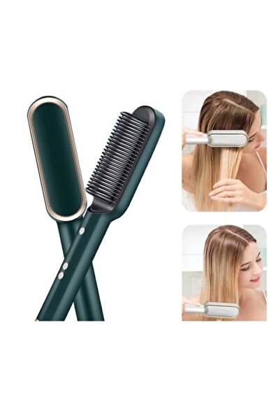 EMATTEIRO Hair Straightening Brush with 5-Speed Temperature Control, Swivel Cord, Turquoise,