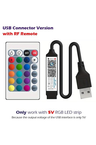 Choice شريط إضاءة LED مزود بمنفذ USB 5 فولت مع جهاز تحكم عن بعد RGB وبلوتوث و...