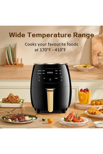 EMATTERIO Friteuză Aer Cald 6 L, Putere 2400 W, LCD Touch Control, Gătit Sănătos, Negru