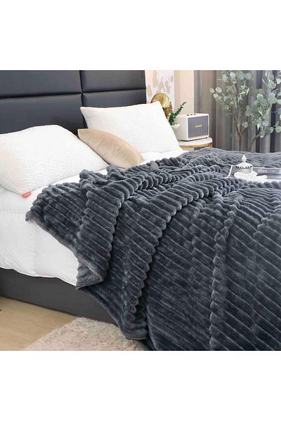 JOJO HOME Cocolino Plush Blanket, 200x230cm, 3D Effect, Dark Gray