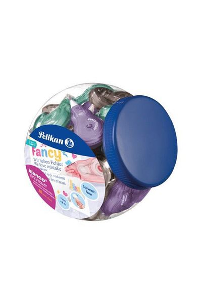 Pelikan Bandă corectoare cu rolă Blanco Fancy, culori asortate, 5mmx6m, set de 5, recipient din plastic
